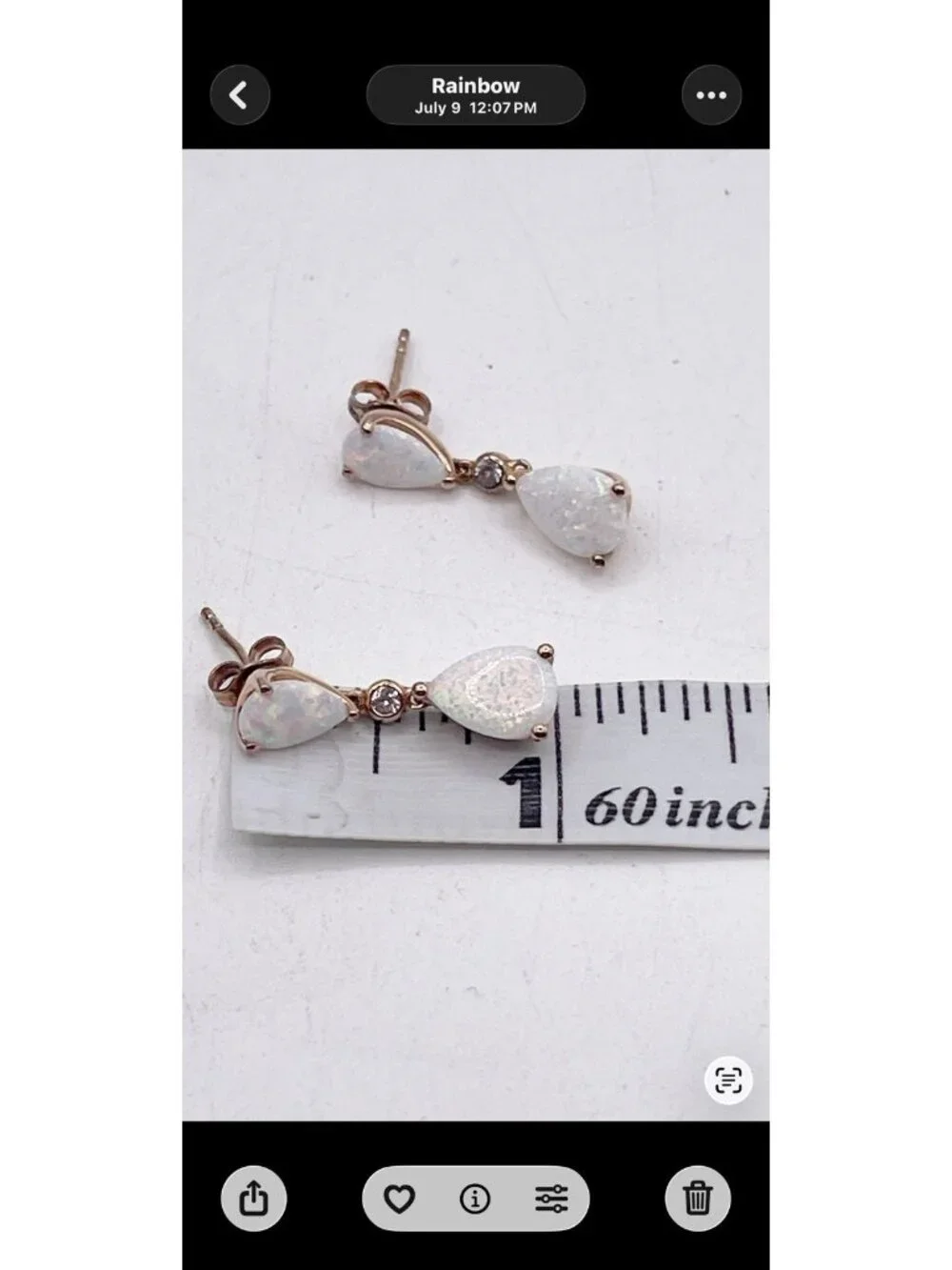 925 Sterling Silver Rose Gold Plated White Fire Opal Pear Drop Dangle Earrings